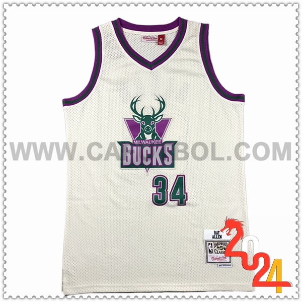 Camisetas De Futbol Milwaukee Bucks (ALLEN #34) 2024/25 Blanco/Violeta/Verde