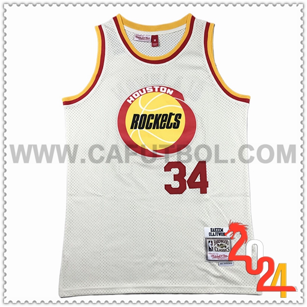 Camisetas De Futbol Houston Rockets (OLAJUWON #34) 2024/25 Blanco/Rojo/Amarillo -02