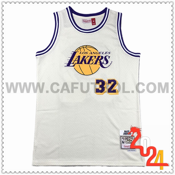 Camisetas De Futbol Los Angeles Lakers (JOHNSON #32) 2024/25 Blanco/Amarillo/Violeta