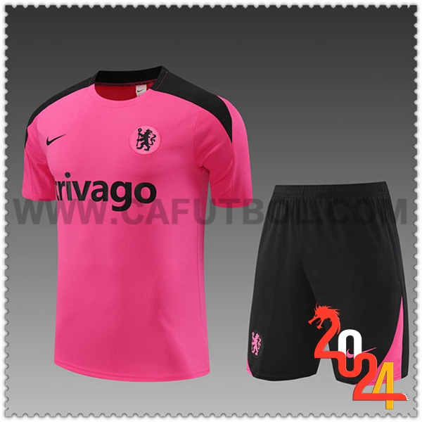 Camiseta Entrenamiento + Cortos FC Chelsea Ninos Rosa/Negro 2024 2025