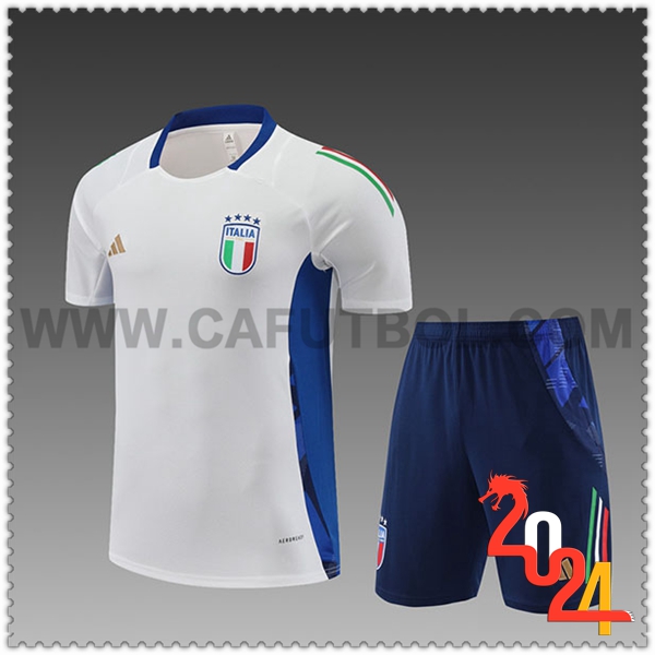 Camiseta Entrenamiento + Cortos Italia Blanco/Azul Ninos 2024 2025