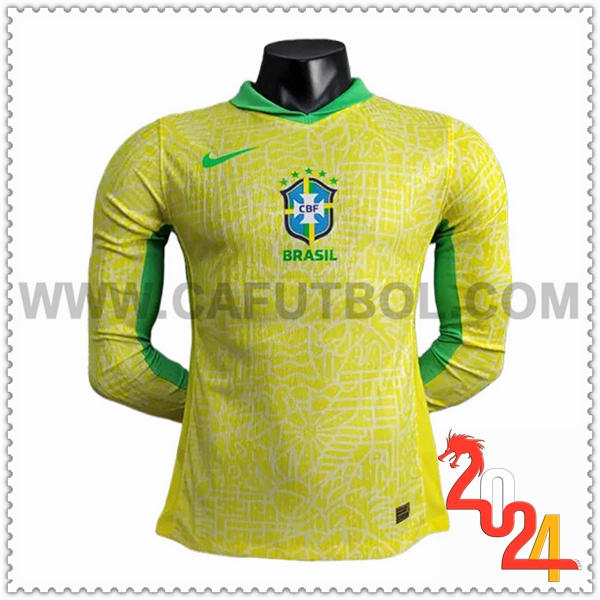 Primera Camiseta Equipo Brasil Mangas largas AMARILLO 2024 2025