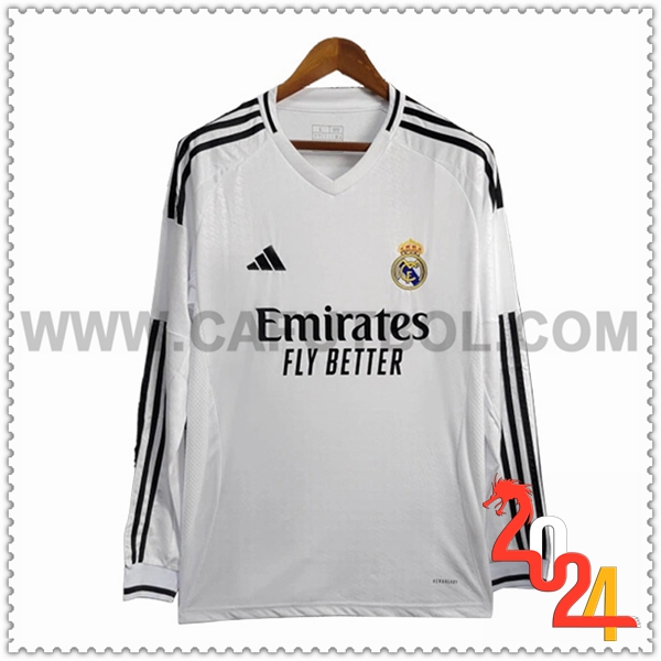 Primera Camiseta Futbol Real Madrid Mangas largas Blanco 2024 2025