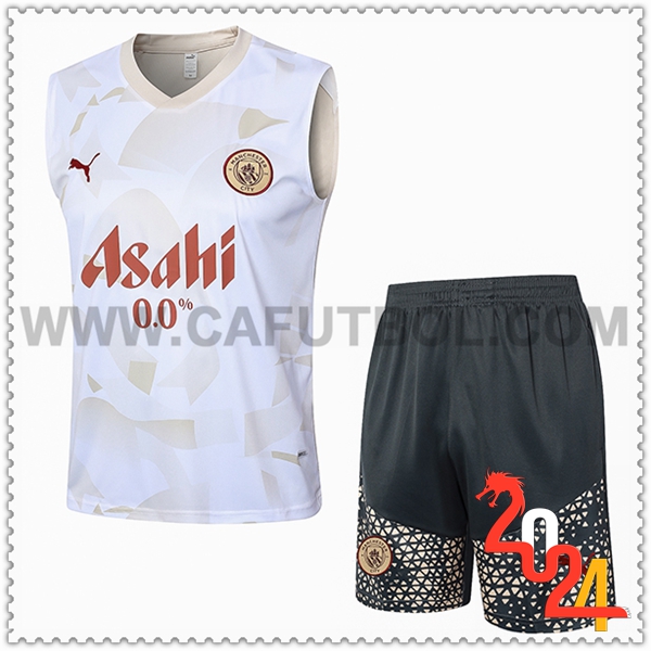 Camiseta Entrenamiento sin mangas Manchester City Blanco/Amarillo 2024 2025
