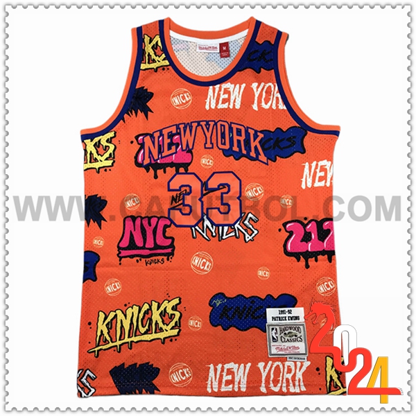 Camisetas NBA New York Knicks (EWING #33) 2024/25 Naranja/Azul/Amarillo