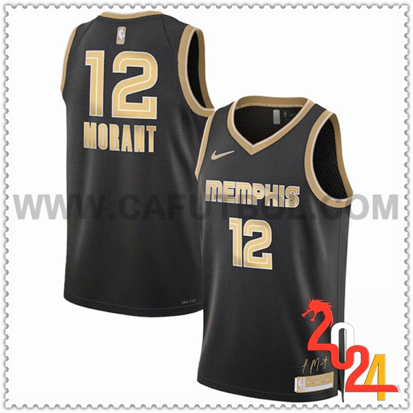 Camisetas NBA Memphis Grizzlies (MORANT #12) 2024/25 Negro/Amarillo