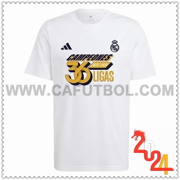 Camiseta Futbol Real Madrid Blanco T-Shirt 36 LIGAS Champions Cotton 2024 2025