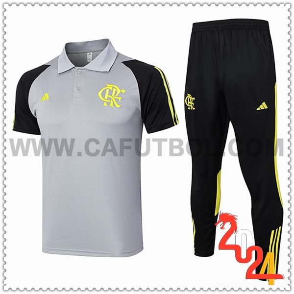 Camiseta Polo Flamengo Gris/Amarillo/Negro 2024 2025