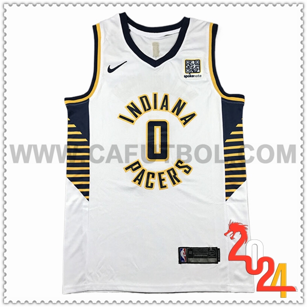 Camisetas NBA Indiana Pacers (HALIBURTON #0) 2024 2025 Blanco/Negro/Amarillo