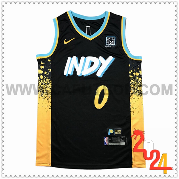 Camisetas NBA Indiana Pacers (HALIBURTON #0) 2024 2025 Negro/Amarillo -03