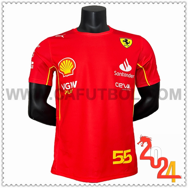 Camiseta de manga corta F1 Scuderia Ferrari Team #55 Rojo/Amarillo 2024