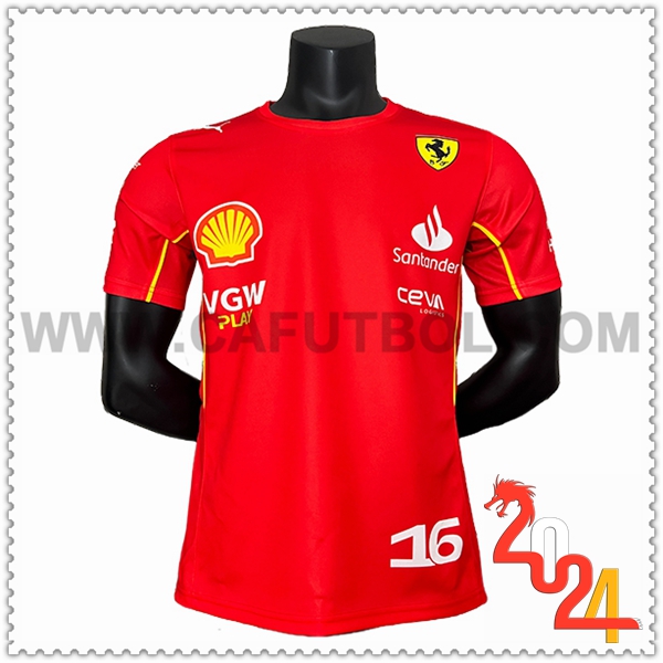 Camiseta de manga corta F1 Scuderia Ferrari Team #16 Rojo/Amarillo 2024