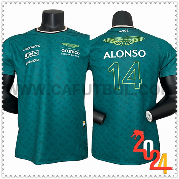 Camiseta de manga corta F1 Aston Martin Team (ALONSO #14) Verde 2024