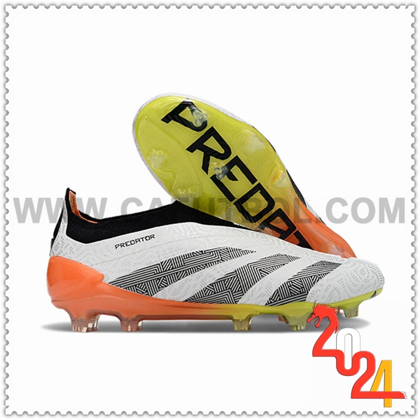 Adidas Botas De Fútbol PREDATOR ELITE LACELESS BOOTS FG Blanco/Gris/Naranja