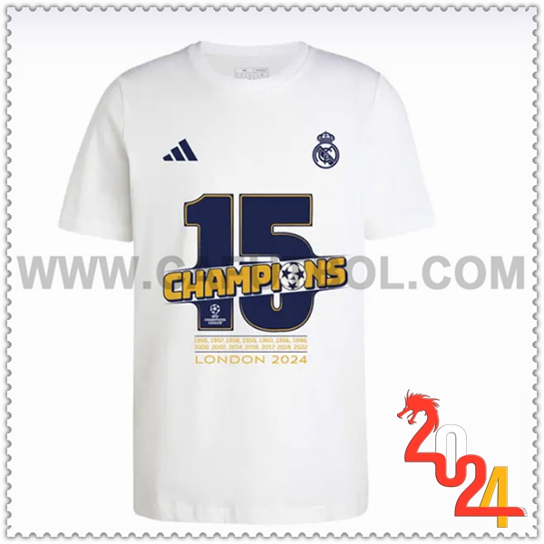 Camiseta Futbol Real Madrid Blanco T-Shirt Campeones 15 2024 2025
