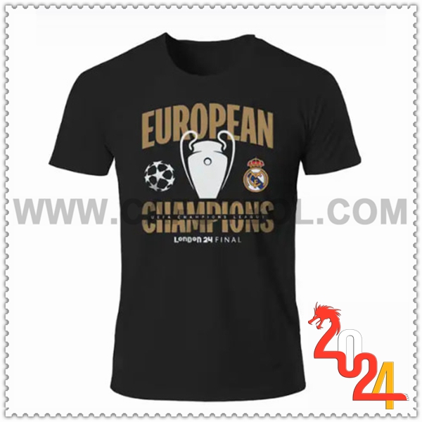 Camiseta Futbol Real Madrid Negro T-Shirt Campeones 15 2024 2025