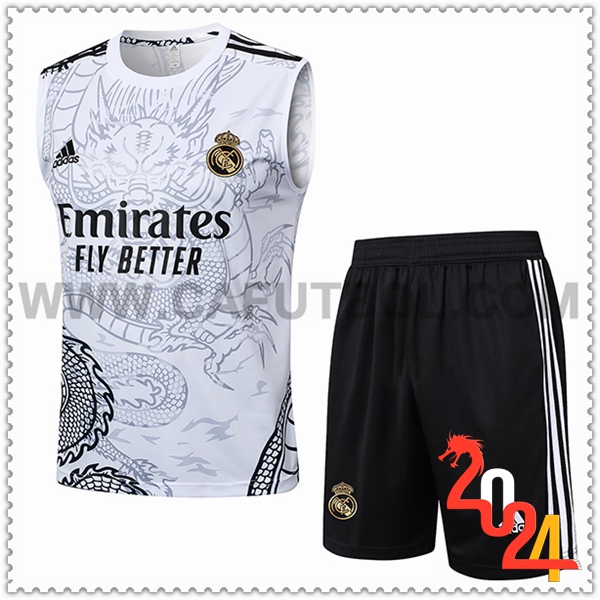 Camiseta Entrenamiento sin mangas Real Madrid Blanco/Gris/Negro 2024 2025