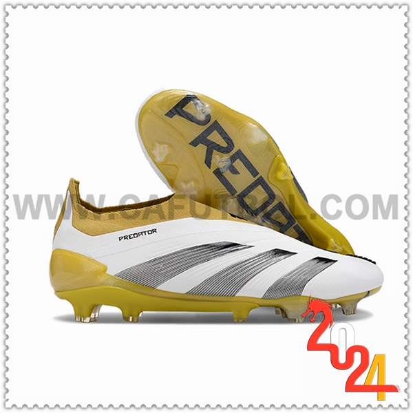 Adidas Botas De Fútbol PREDATOR ELITE LACELESS BOOTS FG Blanco/Amarillo/Gris