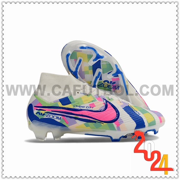 Nike Botas De Fútbol Zoom Superfly 9 Elite FG SE Blanco/Verde/Azul/Rosa