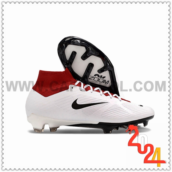 Nike Botas De Fútbol Air Zoom Mercurial Superfly IX Elite T90 FG Blanco/Rojo/Negro