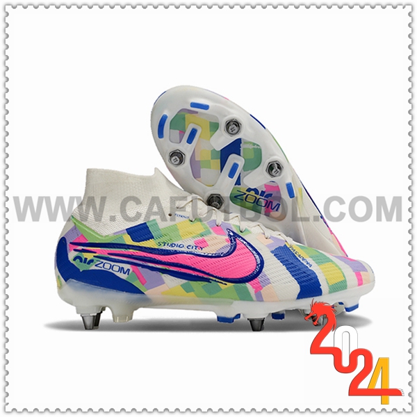 Nike Botas De Fútbol Air Zoom Mercurial Superfly IX Elite SG Blanco/Verde/Azul/Rosa