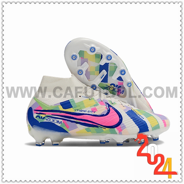 Nike Botas De Fútbol Air Zoom Mercurial Superfly IX Elite AG Blanco/Verde/Azul/Rosa