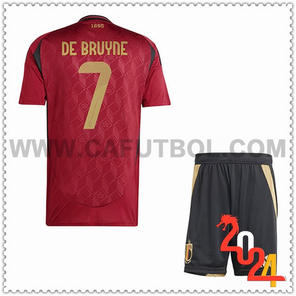 Primera Camiseta Futbol Belgica DE BRUYNE 7 Ninos Eurocopa 2024