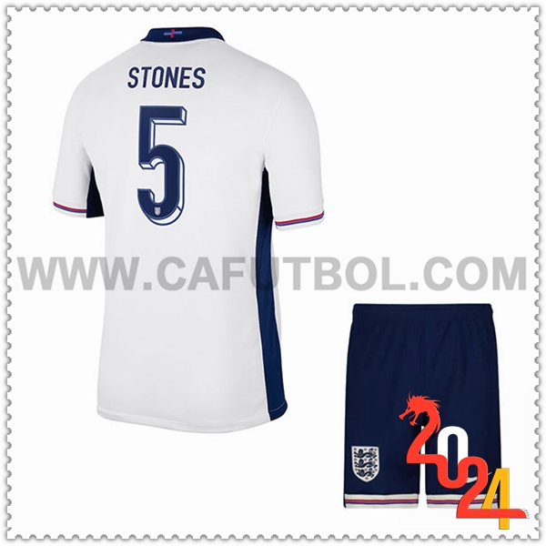 Primera Camiseta Futbol Inglaterra STONES #5 Ninos Eurocopa 2024