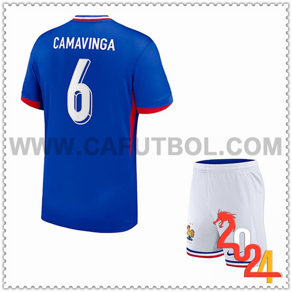 Primera Camiseta Futbol Francia CAMAVINGA #6 Ninos Eurocopa 2024