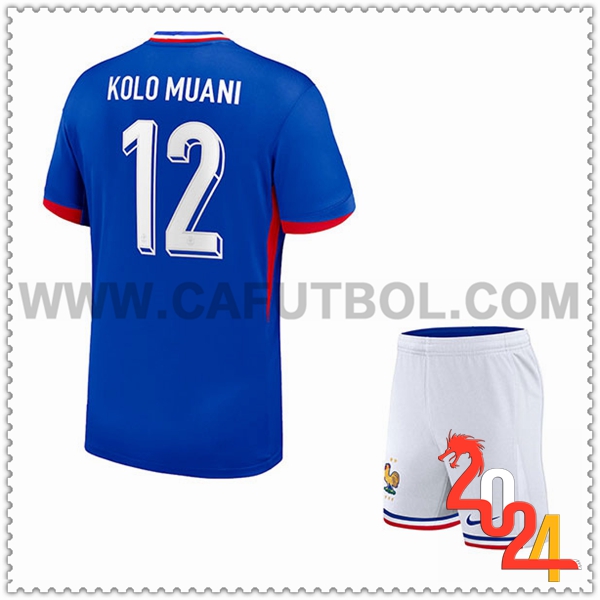 Primera Camiseta Futbol Francia KOLO MUANI #12 Ninos Eurocopa 2024