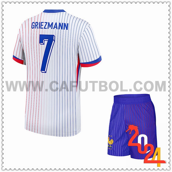 Segunda Camiseta Futbol Francia GRIEZMANN #7 Ninos Eurocopa 2024