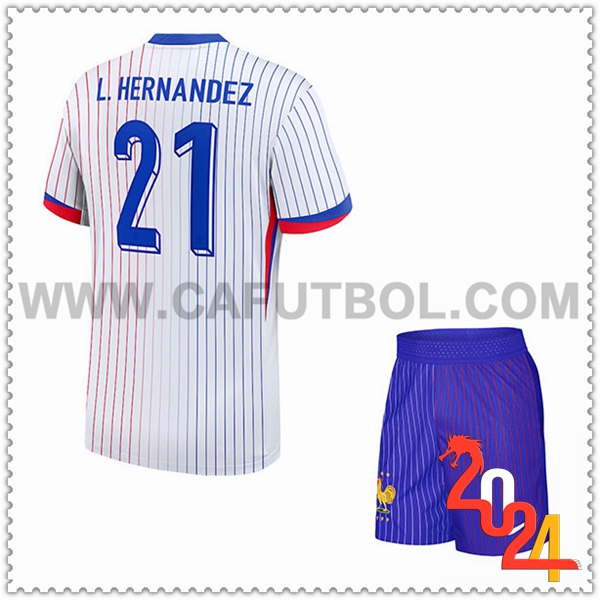 Segunda Camiseta Futbol Francia L. HERNANDEZ #21 Ninos Eurocopa 2024