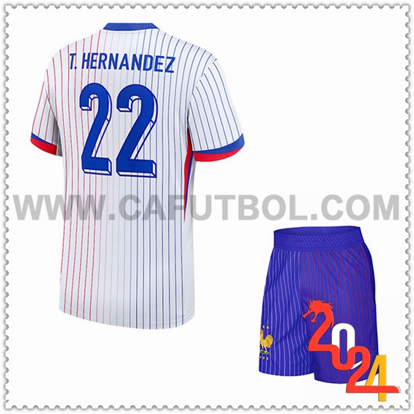 Segunda Camiseta Futbol Francia T. HERNANDEZ #22 Ninos Eurocopa 2024