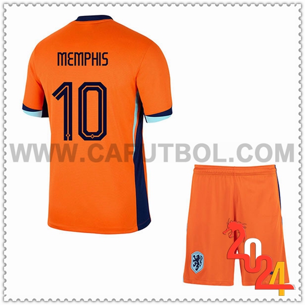 Primera Camiseta Futbol Paises Bajos MEMPHIS #10 Ninos Eurocopa 2024