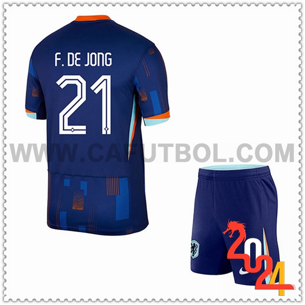 Segunda Camiseta Futbol Paises Bajos F.DE JONG #21 Ninos Eurocopa 2024