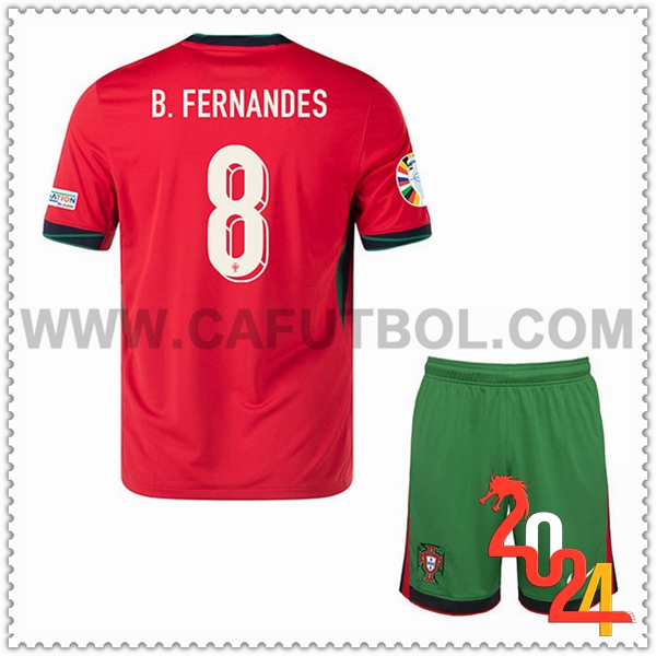 Primera Camiseta Futbol Portugal B. FERNANDES #8 Ninos Eurocopa 2024