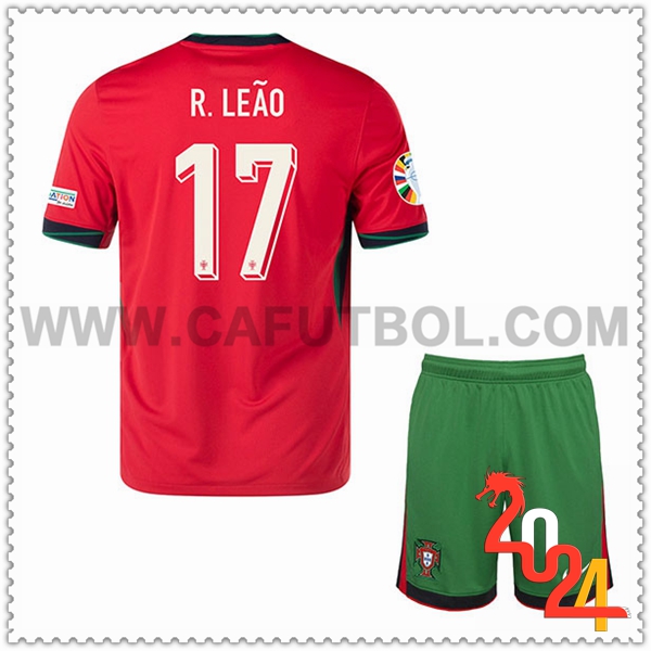 Primera Camiseta Futbol Portugal R. LEAO #17 Ninos Eurocopa 2024