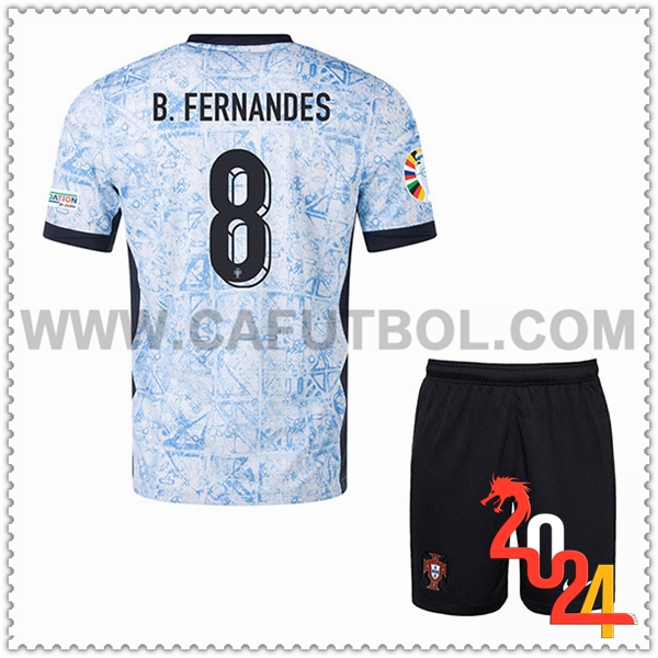 Segunda Camiseta Futbol Portugal B. FERNANDES #8 Ninos Eurocopa 2024