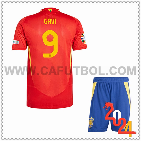 Primera Camiseta Futbol Espana GAVI #9 Ninos Eurocopa 2024