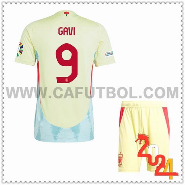 Segunda Camiseta Futbol Espana GAVI #9 Ninos Eurocopa 2024