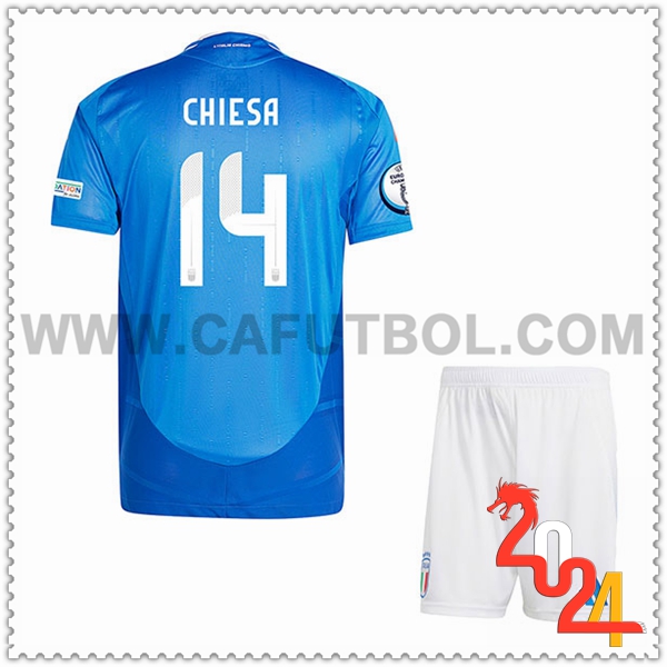 Primera Camiseta Futbol Italia CHIESA #14 Ninos Eurocopa 2024