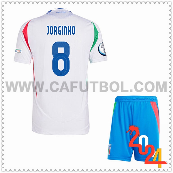 Segunda Camiseta Futbol Italia JORGINHO #8 Ninos Eurocopa 2024