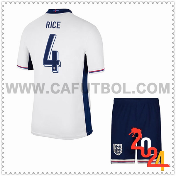 Primera Camiseta Equipo Inglaterra RICE #4 Ninos 2024 2025