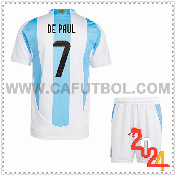 Primera Camiseta Equipo Argentina DE PAUL #7 Ninos 2024 2025