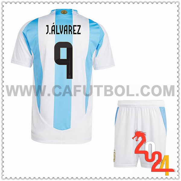 Primera Camiseta Equipo Argentina J.ALVAREZ #9 Ninos 2024 2025