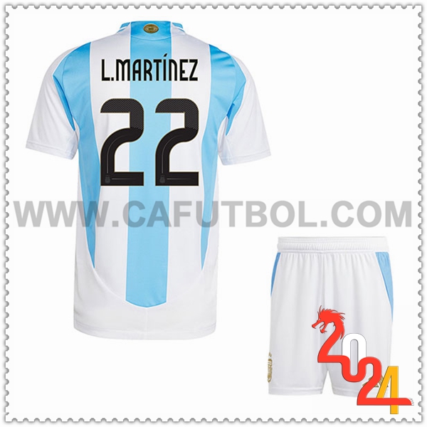 Primera Camiseta Equipo Argentina L.MARTINEZ #22 Ninos 2024 2025