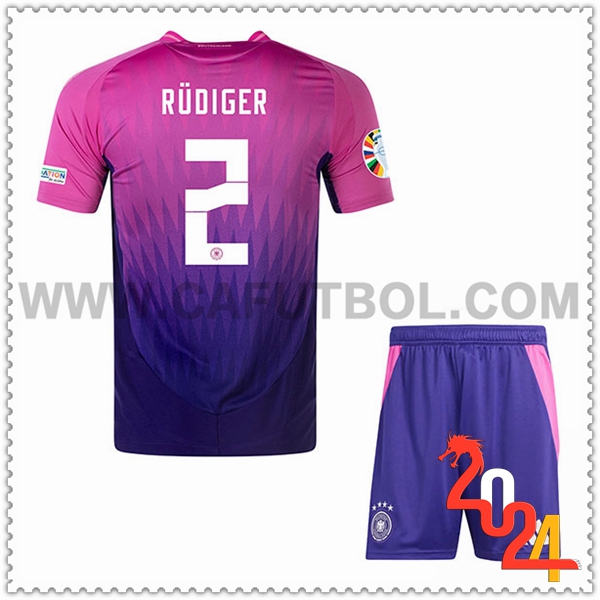 Segunda Camiseta Equipo Alemania RUDIGER #2 Ninos 2024 2025