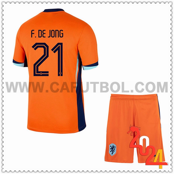 Primera Camiseta Equipo Paises Bajos F.DE JONG #21 Ninos 2024 2025