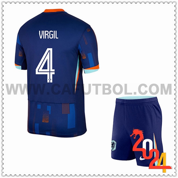 Segunda Camiseta Equipo Paises Bajos VIRGIL #4 Ninos 2024 2025