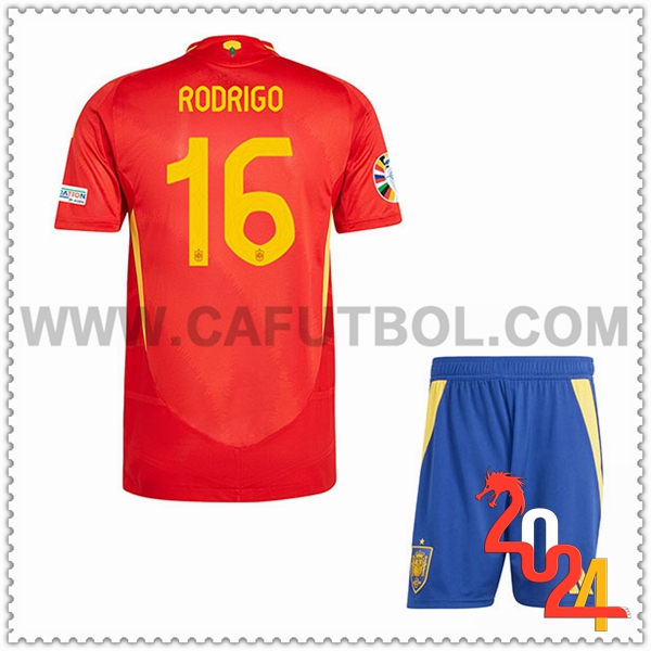 Primera Camiseta Equipo Espana RODRIGO #16 Ninos 2024 2025